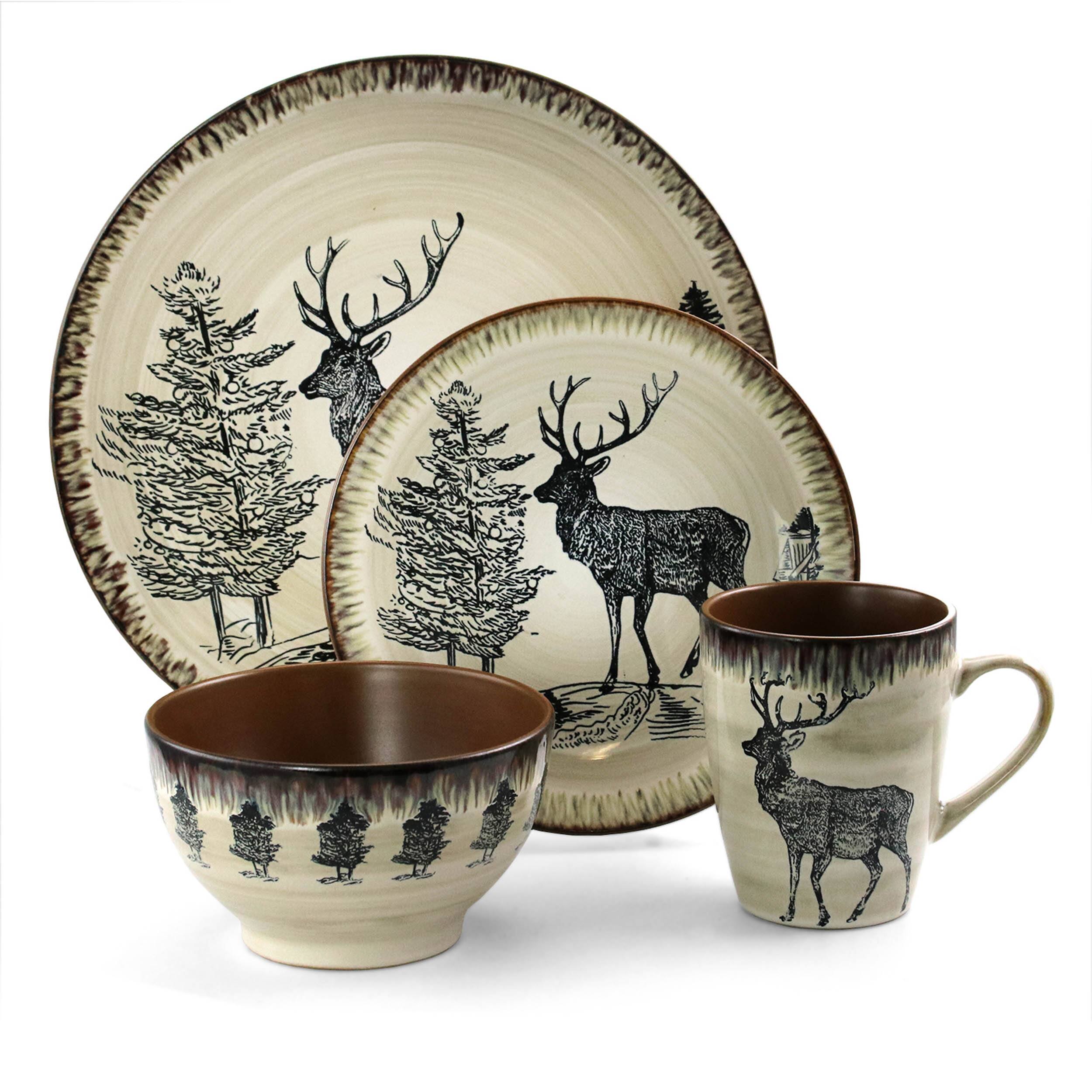 Alt View 1. Elama - Elama Majestic Elk 16 Piece Luxurious Stoneware Dinnerware with Complete Setting for 4 - Taupe and Brown.