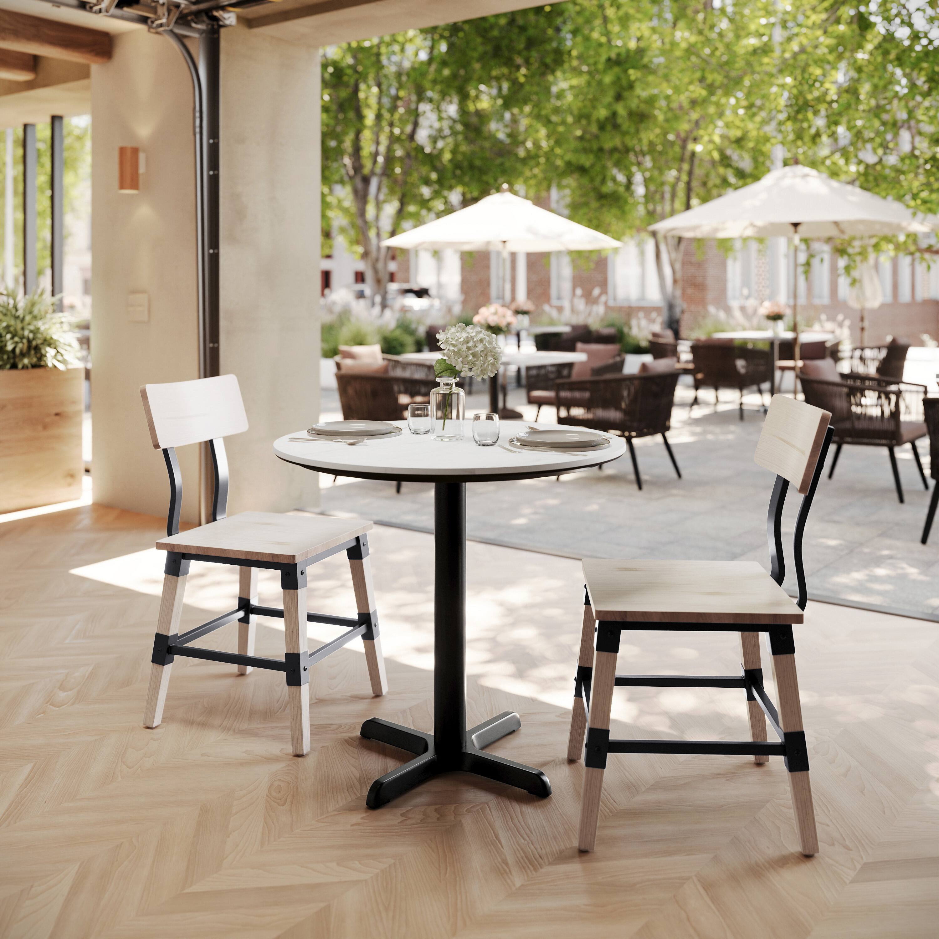 Alt View 1. Emma + Oliver - PureShield Tabletop with Seam-Free Surface Innovation and Table Height X-Base - White Faux Marble/Black Base.