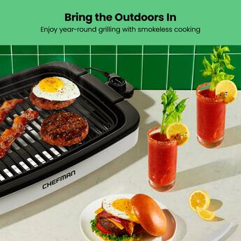 Chefman Smokeless Indoor Electric Grill with Adjustable Temperature Control Stainless Steel, Black