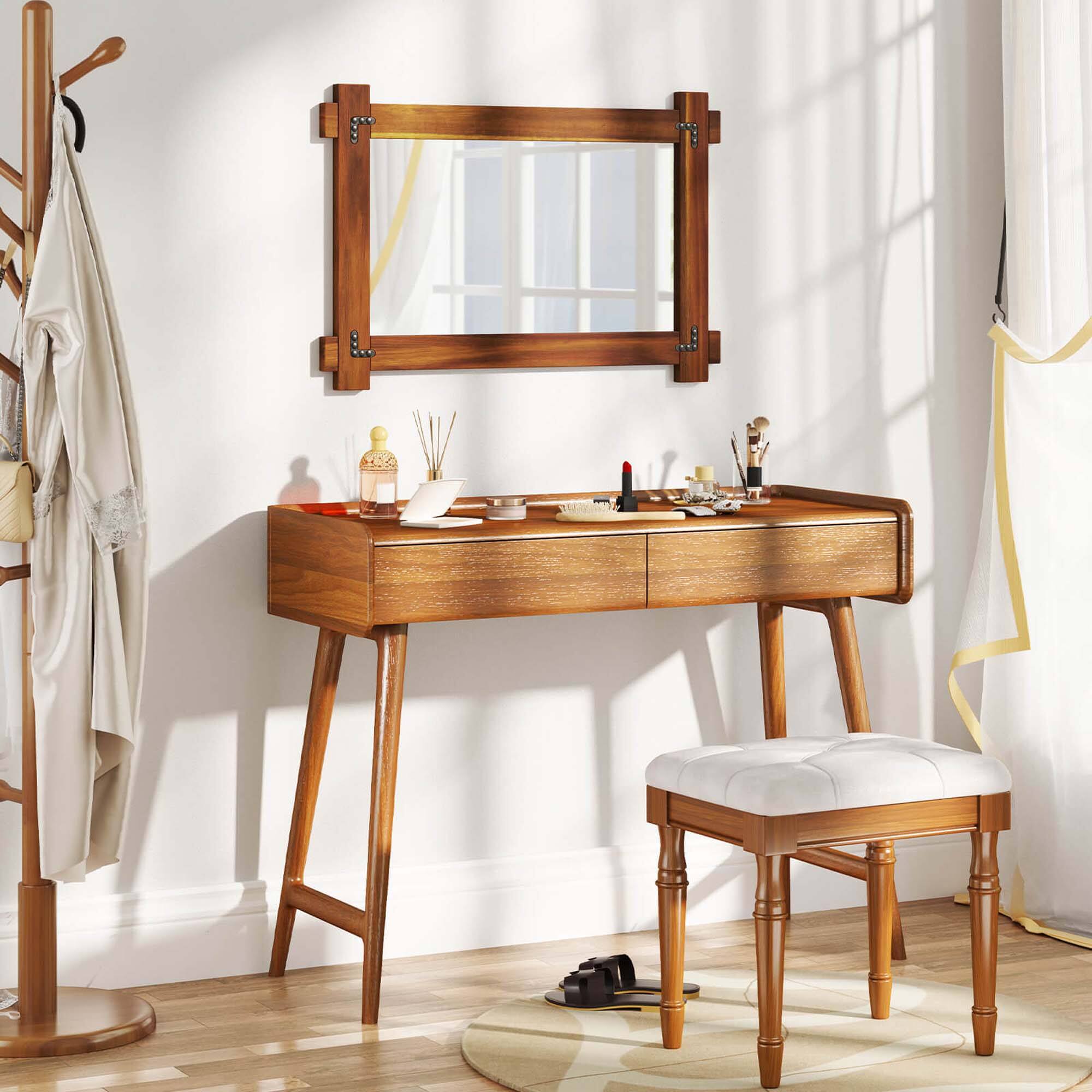 Costway 30 x 20 Inch Shatterproof Wall Mirror with Acacia Wood Frame ...