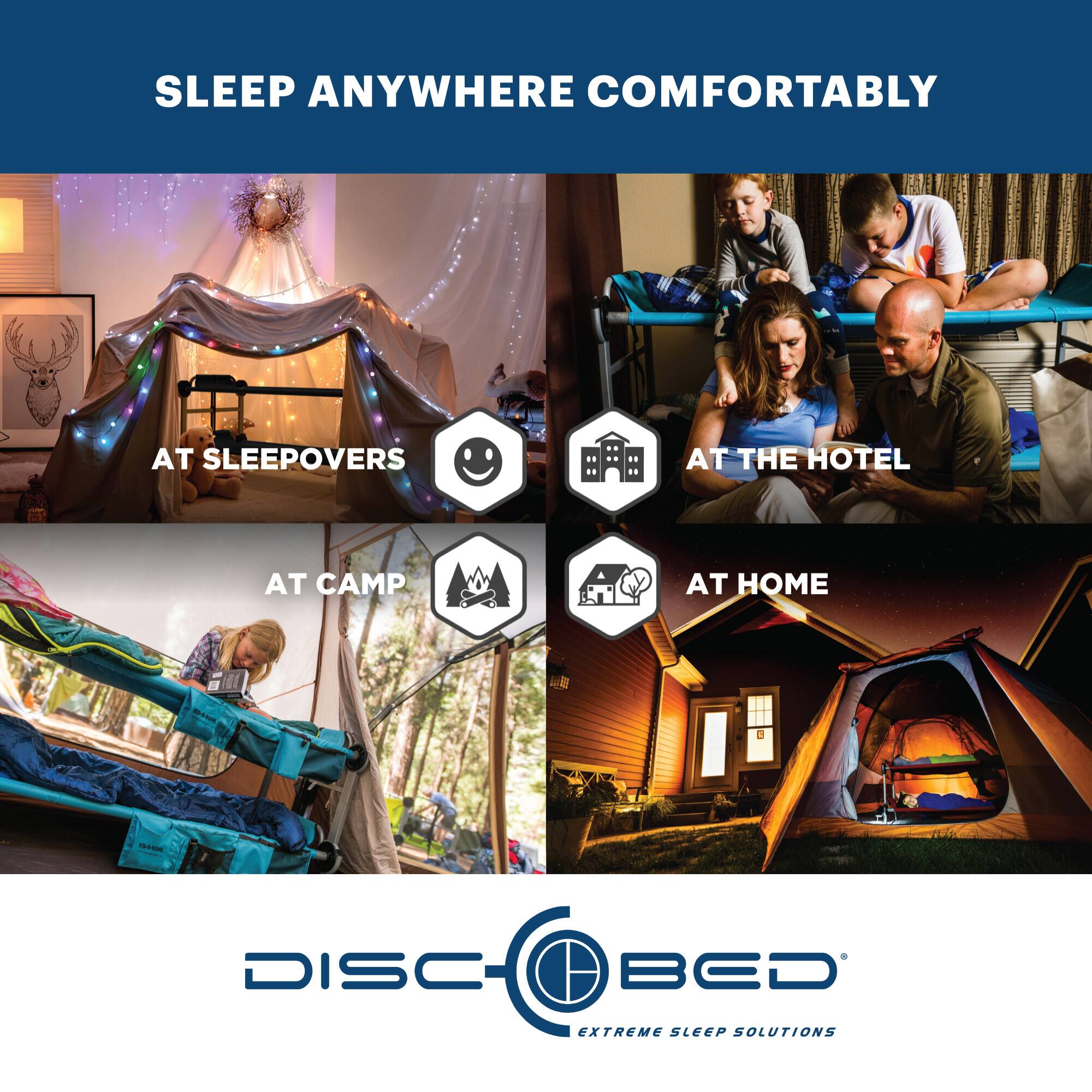 SLEEP ANYWHERE COMFORTABLY

AT SLEEPOVERS  
AT THE HOTEL  
AT CAMP  
AT HOME  

DISC-BED  
EXTREME SLEEP SOLUTIONS
