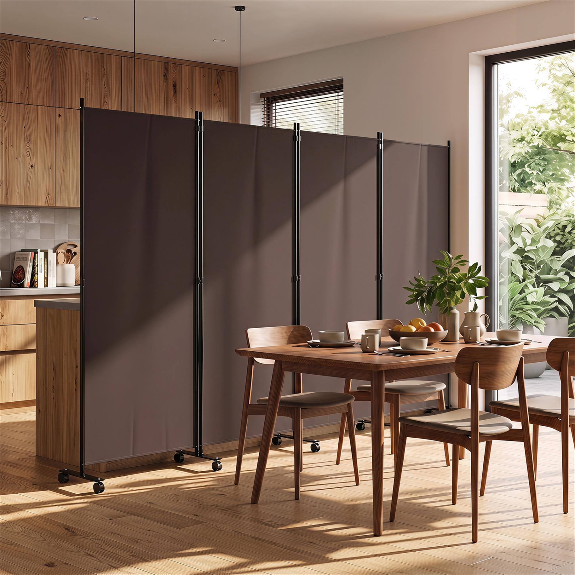 Alt View 1. Boyel Living - 4 Panel Folding Privacy Screen Room Divider with Wheels-Brown - Brown.