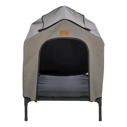 Front. TRIXIE - 2-in-1 Elevated Portable Dog House or Dog Cot & Tent - Gray.
