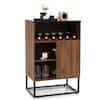 Front. Costway - Wine Storage Cabinet Buffet Sideboard with Adjustable Shelf & Sliding Door Kitchen - Brown/Black.