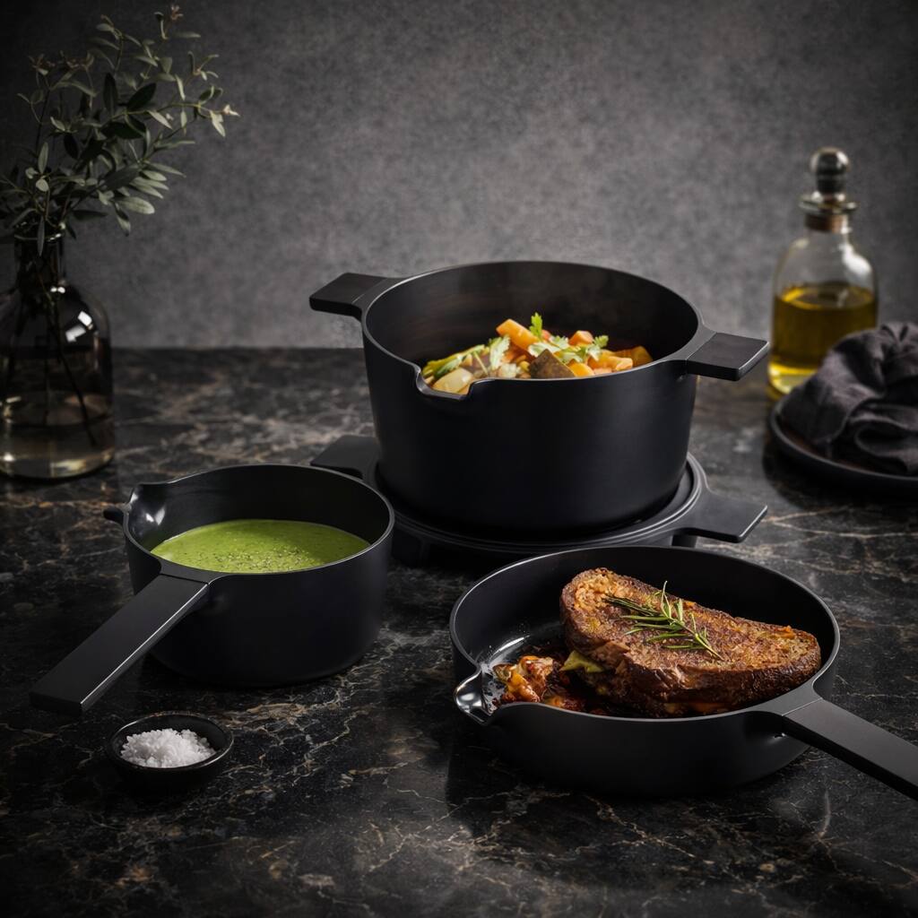 Alt View 1. Alva - Alva Neat Nesting Nonstick Ceramic Cookware Set 5-Piece Set  - Easy to Clean, Oven Safe - Peach.