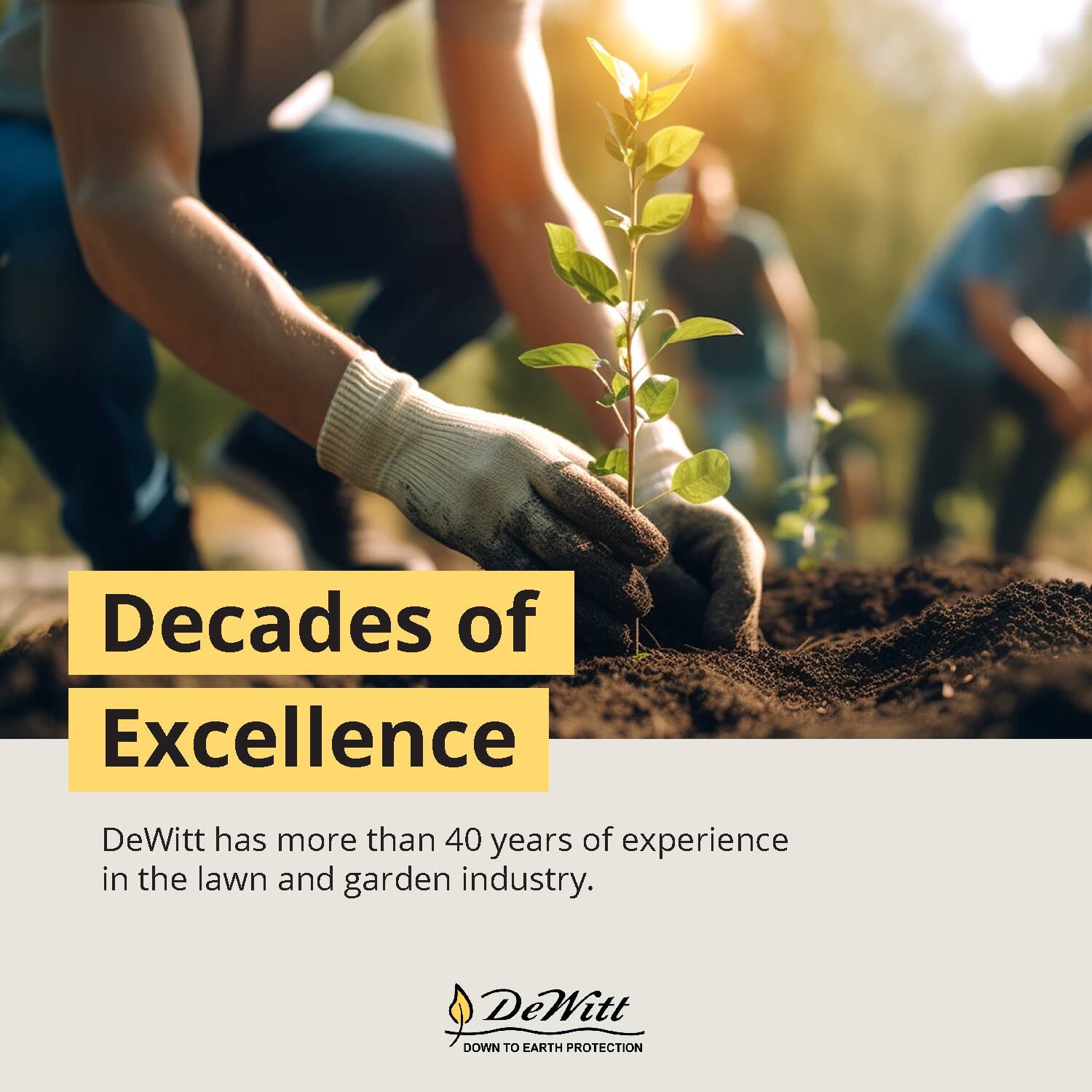 Decades of Excellence

DeWitt has more than 40 years of experience in the lawn and garden industry.

DeWitt  
DOWN TO EARTH PROTECTION