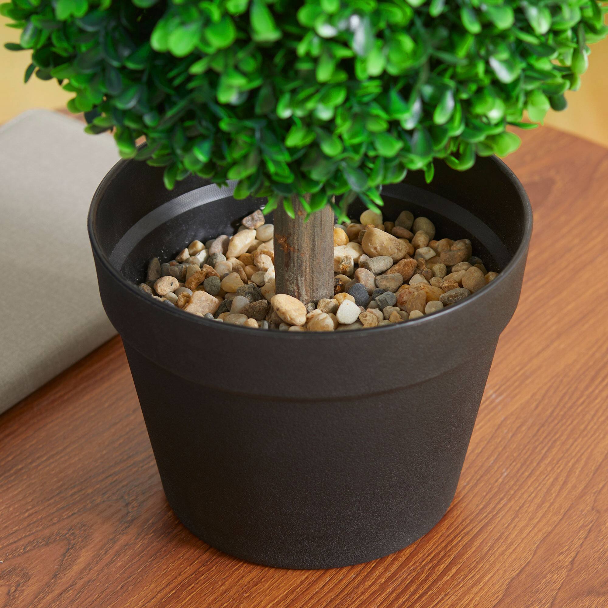 Alt View 8. Homcom - Set of 2 23.5" Artificial Ball Boxwood Topiary Trees with Pot, Indoor Outdoor Fake Plants for Home Office & Living Room - Green.