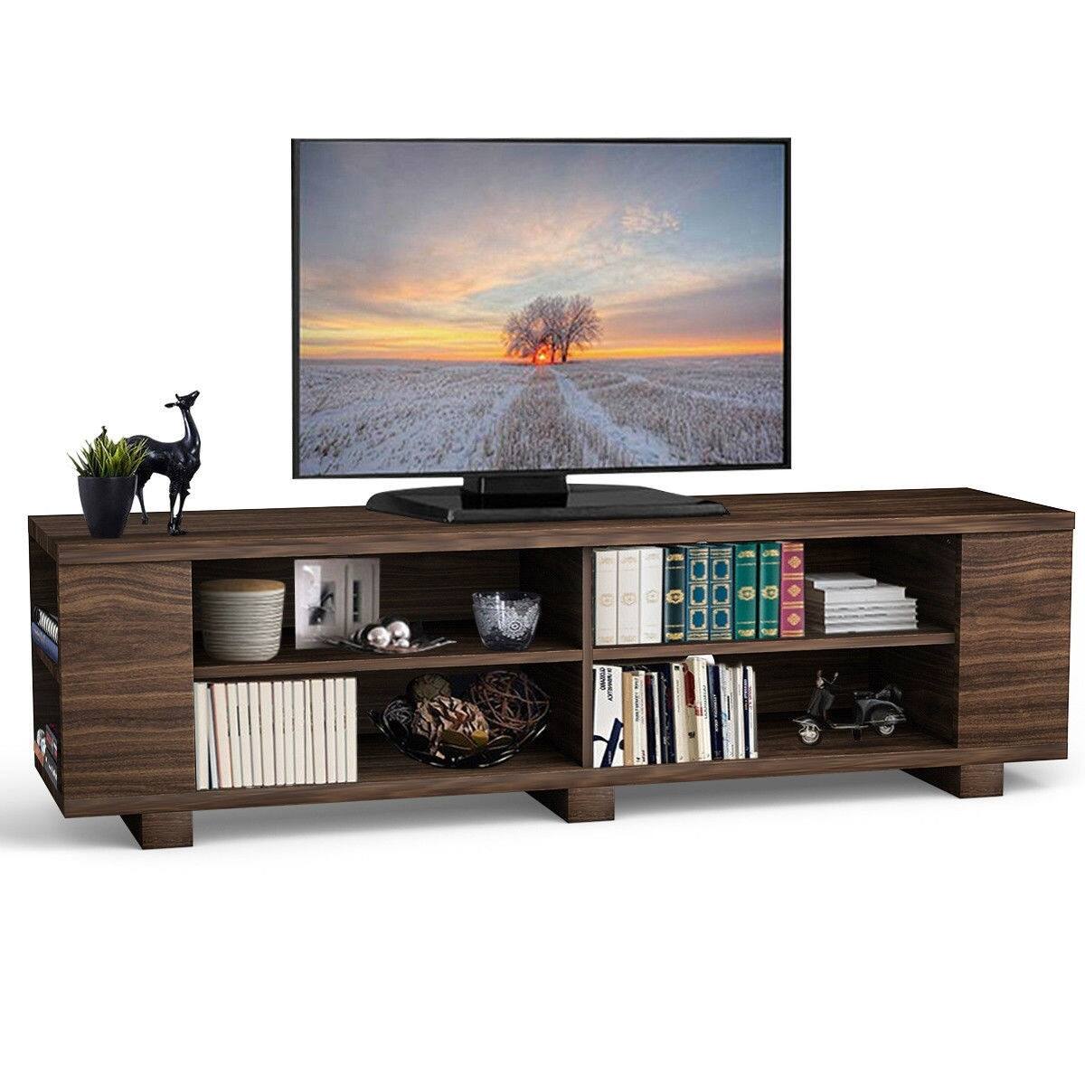 Front. Hivvago - Modern TV Stand in Walnut Wood Finish - Holds up to 60-inch TV - Walnut.
