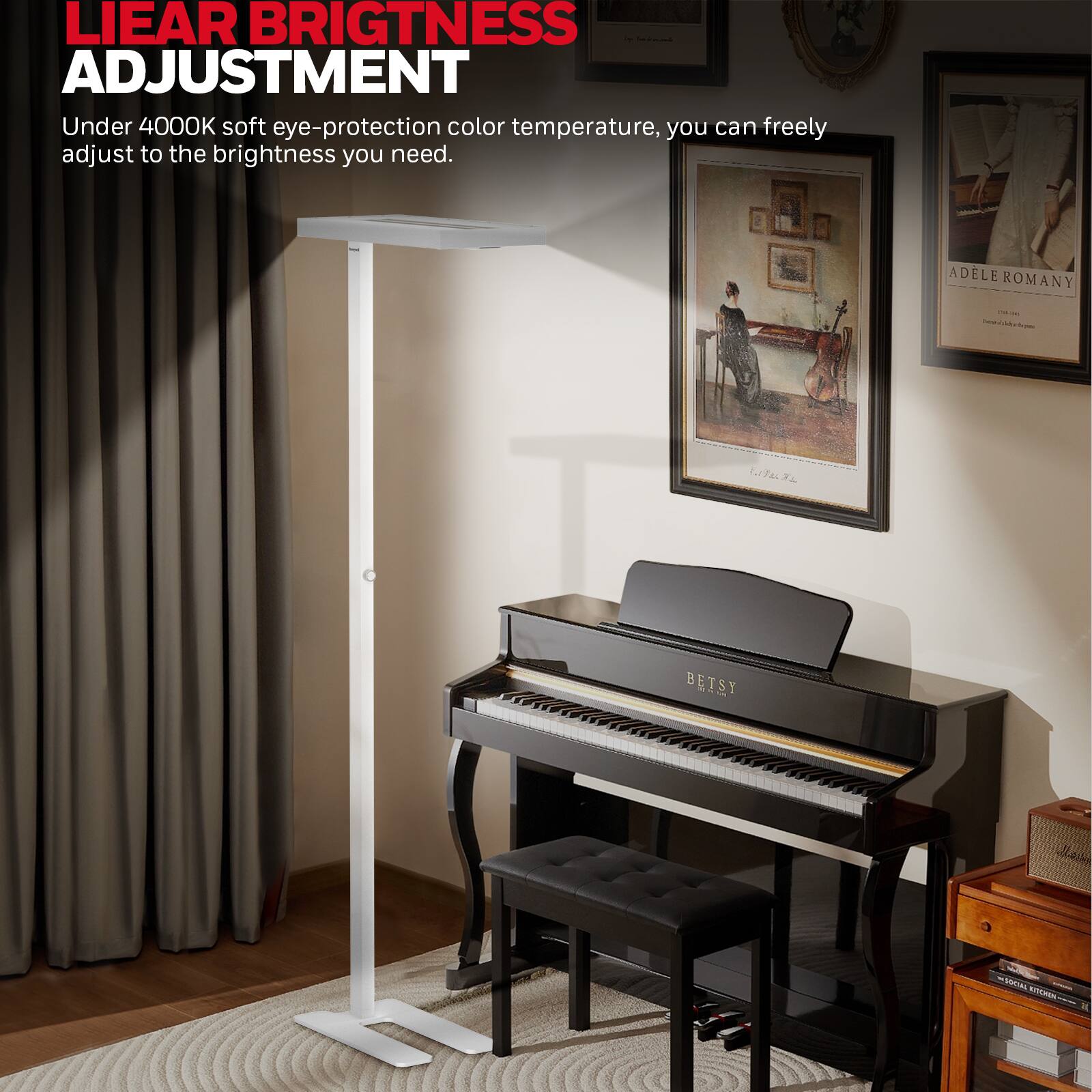 LINEAR BRIGHTNESS ADJUSTMENT

Under 4000K soft eye-protection color temperature, you can freely adjust to the brightness you need.

ADELE ROMANY
C.Fa X BETSY
SSTAL EURML