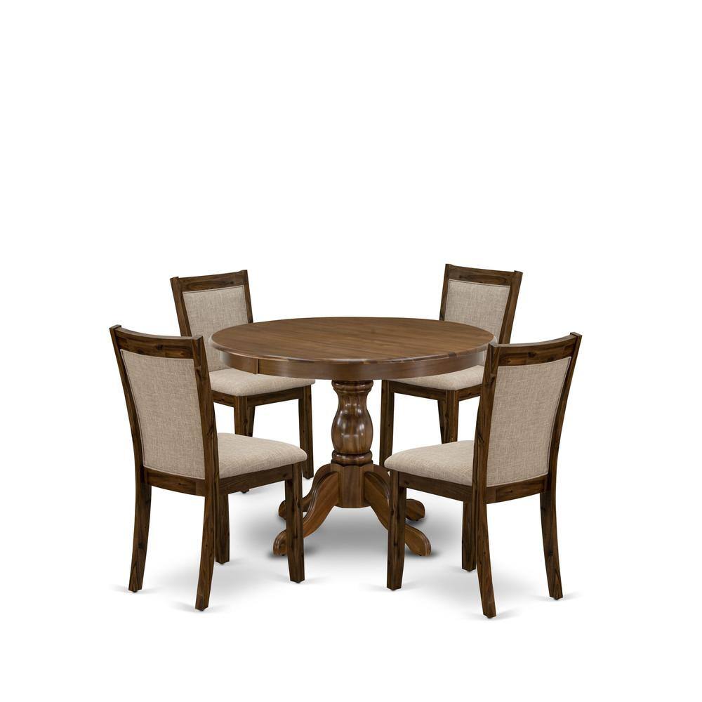 Alt View 4. East West Furniture - HBMZ5-AWN-04 5-Piece Dining Table Set Contains a Dining Table and 4 Light Tan Padded Chairs - Sand Blasting Antique - Antique Walnut.