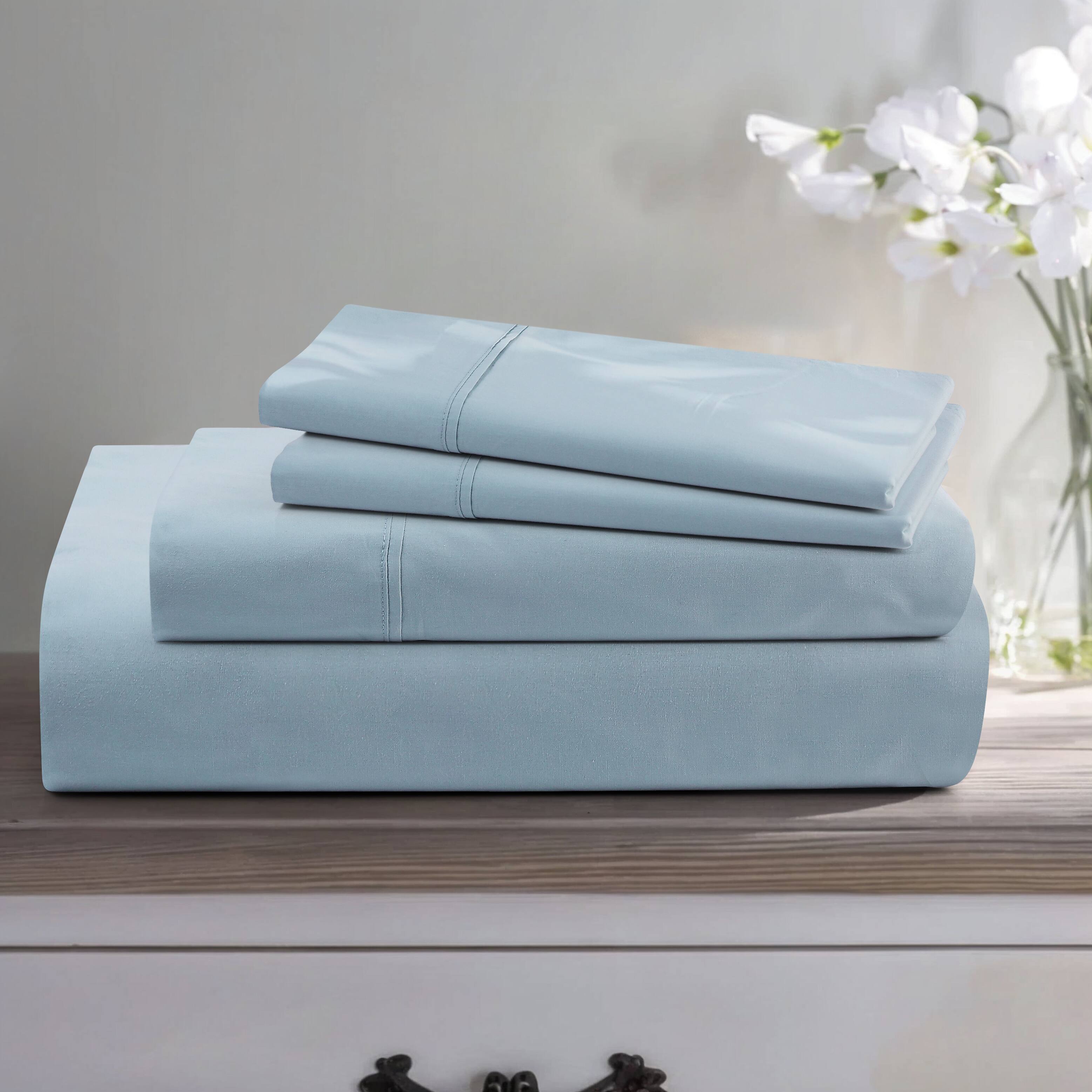 Front. Kathy Ireland - Kathy Ireland 4 Piece True Percale Cotton Sheet Set - Sky Blue.