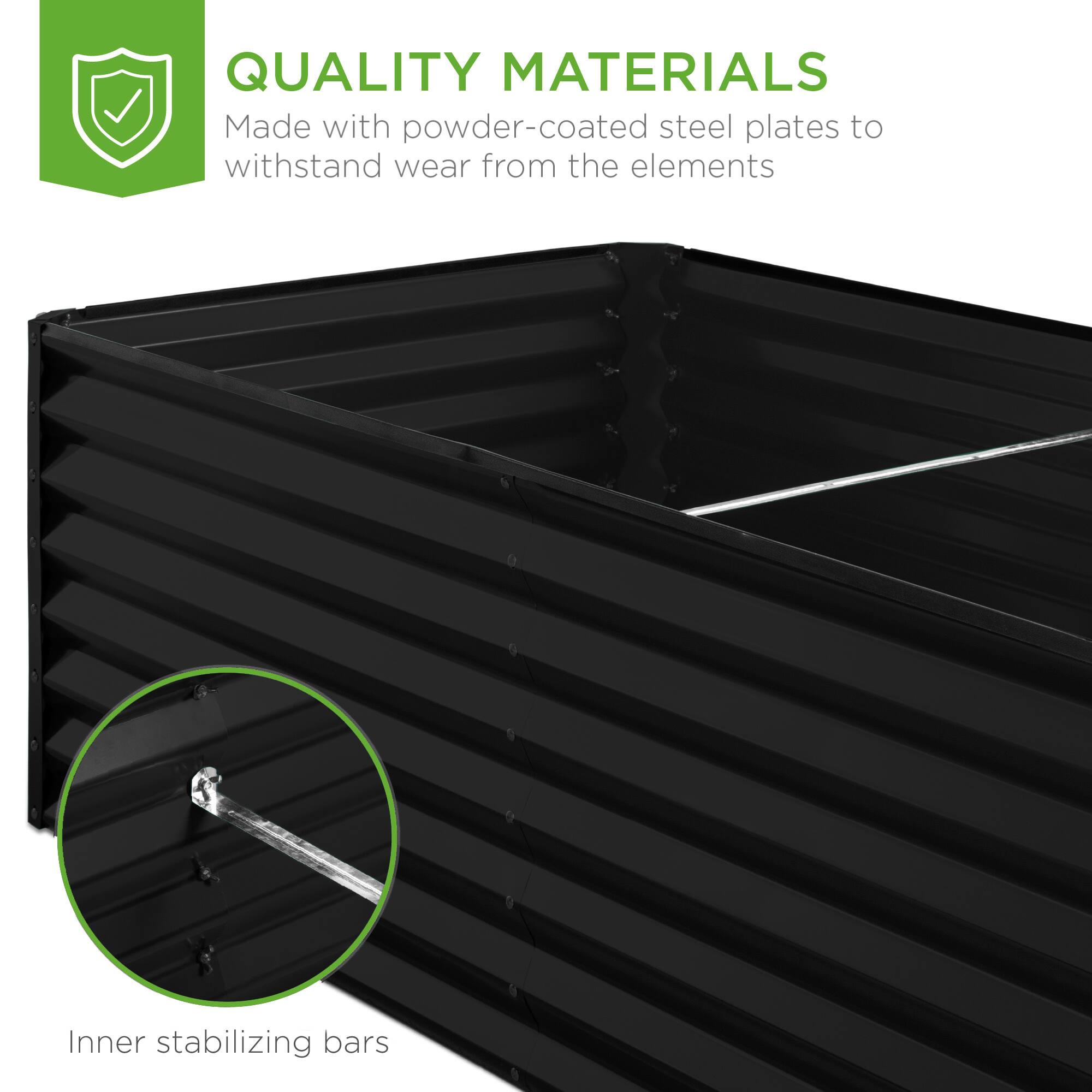 QUALITY MATERIALS  
Made with powder-coated steel plates to withstand wear from the elements  

Inner stabilizing bars