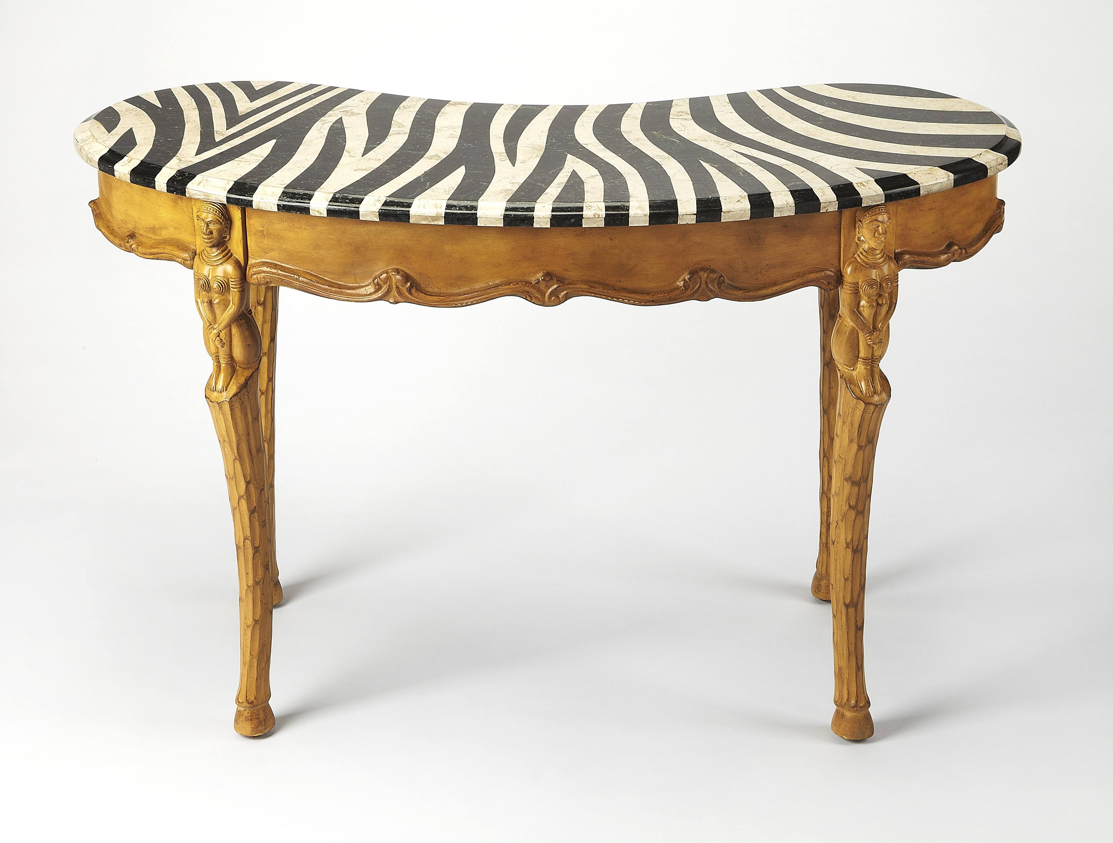 Alt View 3. Butler Specialty - Luisa 47.5 in. W Kidney Shape Fossil Stone and Wood 1 Drawer Writing Desk - Multi-Color.