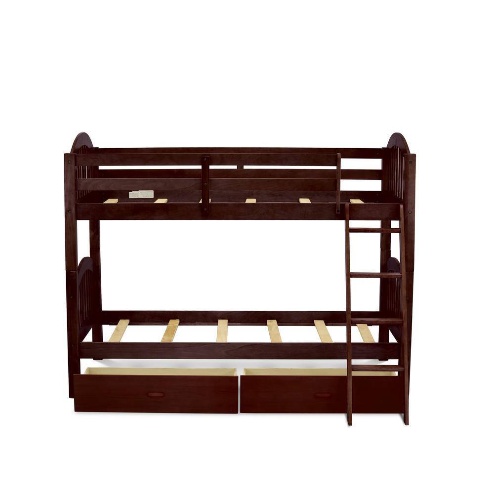 Left. East West Furniture - Verona Twin Bunk Bed in Java Finish with Under Drawer - Java.