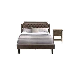 East West Furniture - GB25Q-1VL07 2-Piece Granbury Bed Set with Queen Bed and Distressed Jacobean Night Stand - Dark Brown Faux Leather and - Black Textured