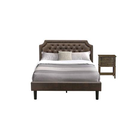 Front. East West Furniture - GB25Q-1VL07 2-Piece Granbury Bed Set with Queen Bed and Distressed Jacobean Night Stand - Dark Brown Faux Leather and - Black Textured.