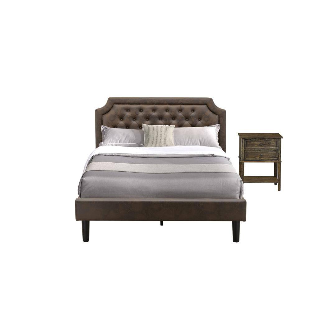 Front. East West Furniture - GB25Q-1VL07 2-Piece Granbury Bed Set with Queen Bed and Distressed Jacobean Night Stand - Dark Brown Faux Leather and - Black Textured.