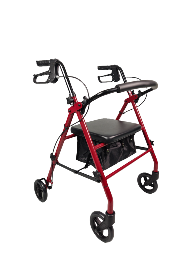 iLIVING - ILG-800R Burgundy Rollator Walker – Heavy Duty Frame, Adjustable Height, Easy-Fold Design & Smart Brake Lock for Adults - Red and Black