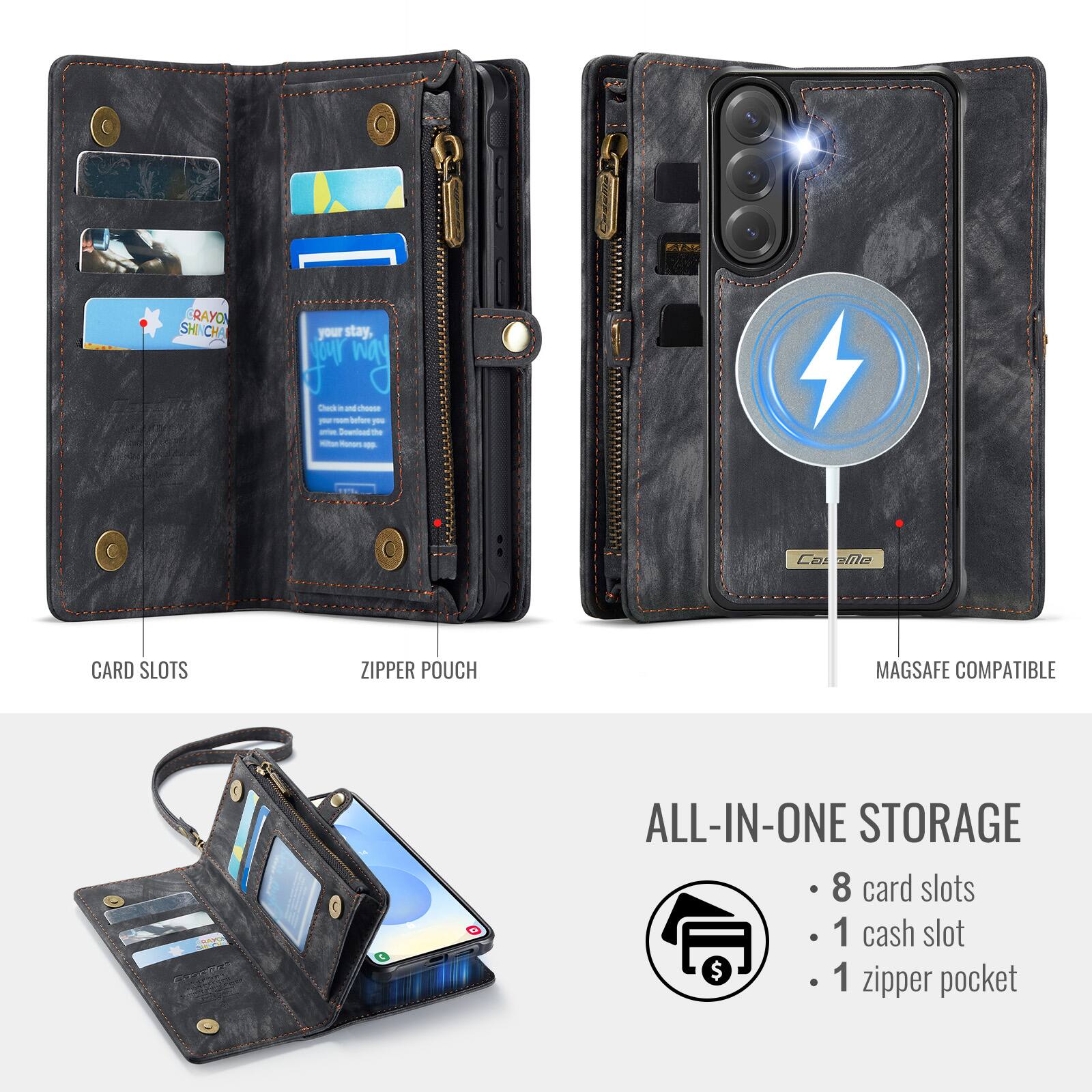 BIXE RAYON SHI CHA

Your stay, S My - - - - - - - - - Soentead - - - - - Ca U

CARD SLOTS ZIPPER POUCH MAGSAFE COMPATIBLE ALL-IN-ONE STORAGE

8 card slots
1 cash slot
1 zipper pocket