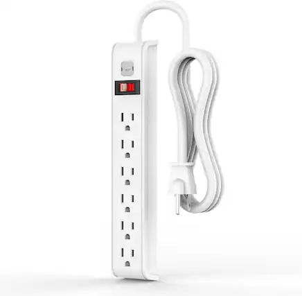 Front. FINEAK - Surge Protector Power Strip, 6 Feet Extension Cord - White.
