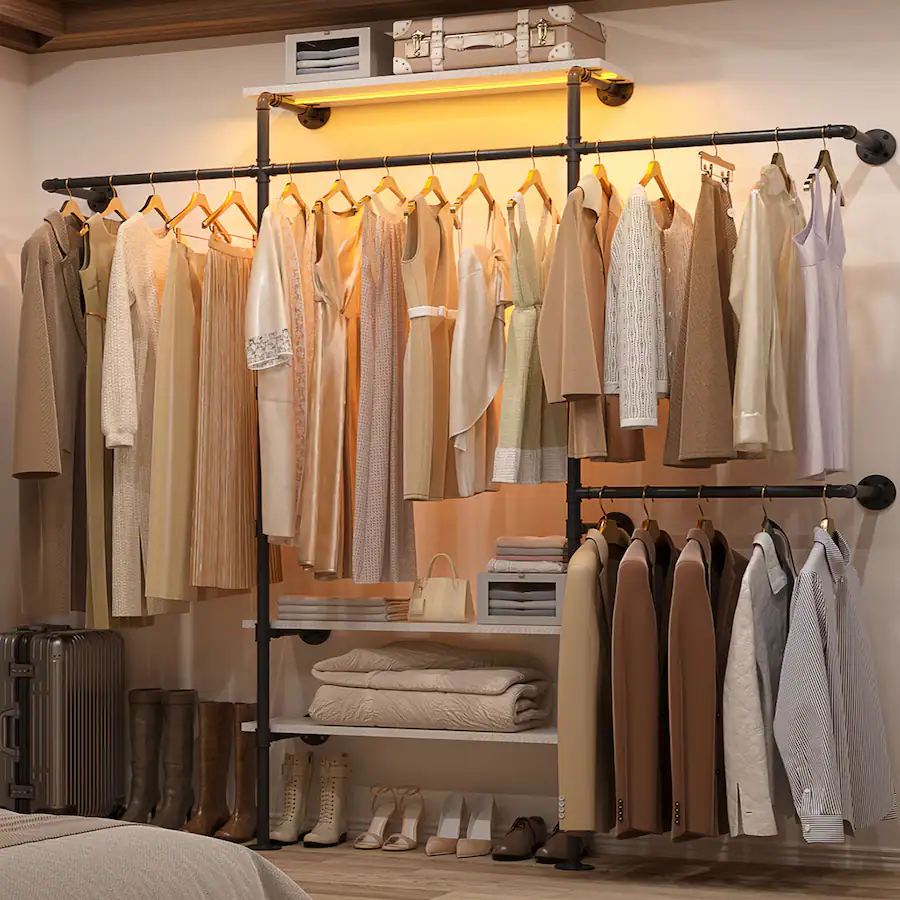 Coming Rod Racks Aheaplus 87'' Wide Wall Mounted Industrial Pipe Clothing Rack with 3 ...