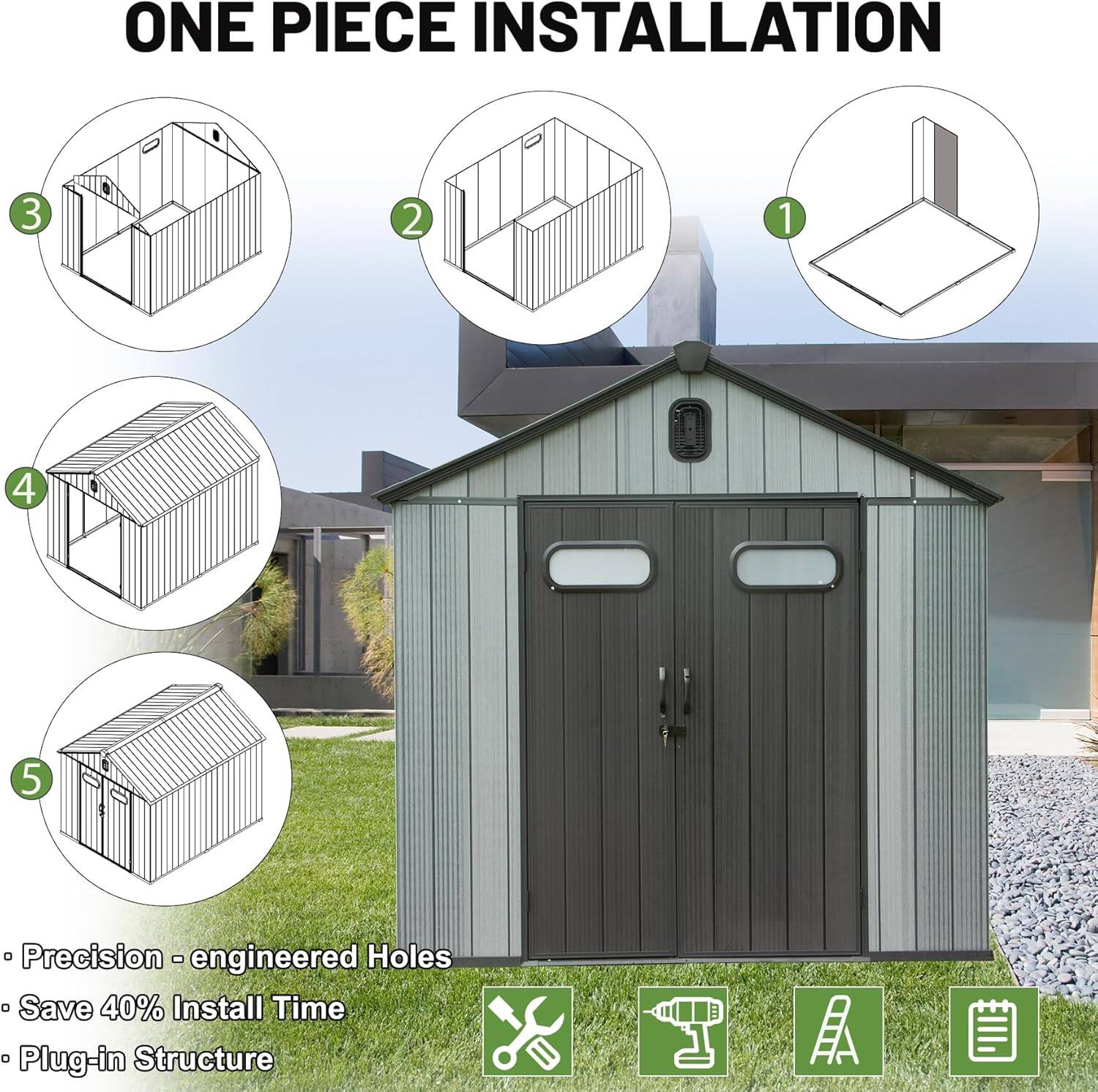 ONE PIECE INSTALLATION

1. Precision -engineered Holes
2. Save 40% Install Time
3. Plug-in Structure