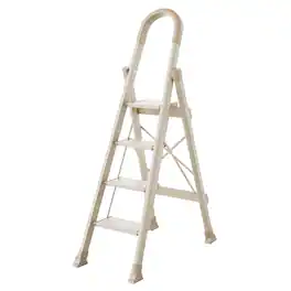 Topteng - 4-Step Folding Ladder - Ultra-Slim Fold, Anti-Slip Pedal & Handrails, 330lb Capacity, Lightweight for Home & Office - Cream