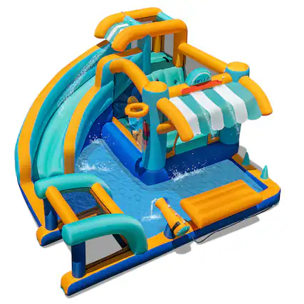 Front. Costway - Costway Inflatable Water Park with Market Stand Climbing Wall Splash Pool Blower Excluded - Multicolor.