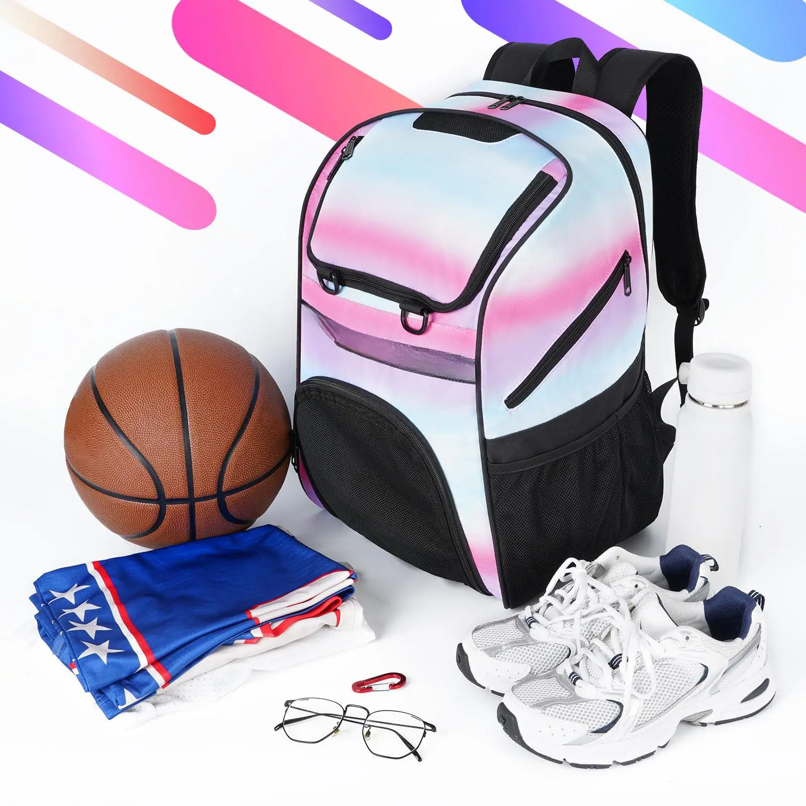 Alt View 3. Cozy Serene - Basketball Bag  Large Backpack With Shoe Compartment And Ball Holder For Daughter Son Water Resistant Sport Equipment - Black-Large.