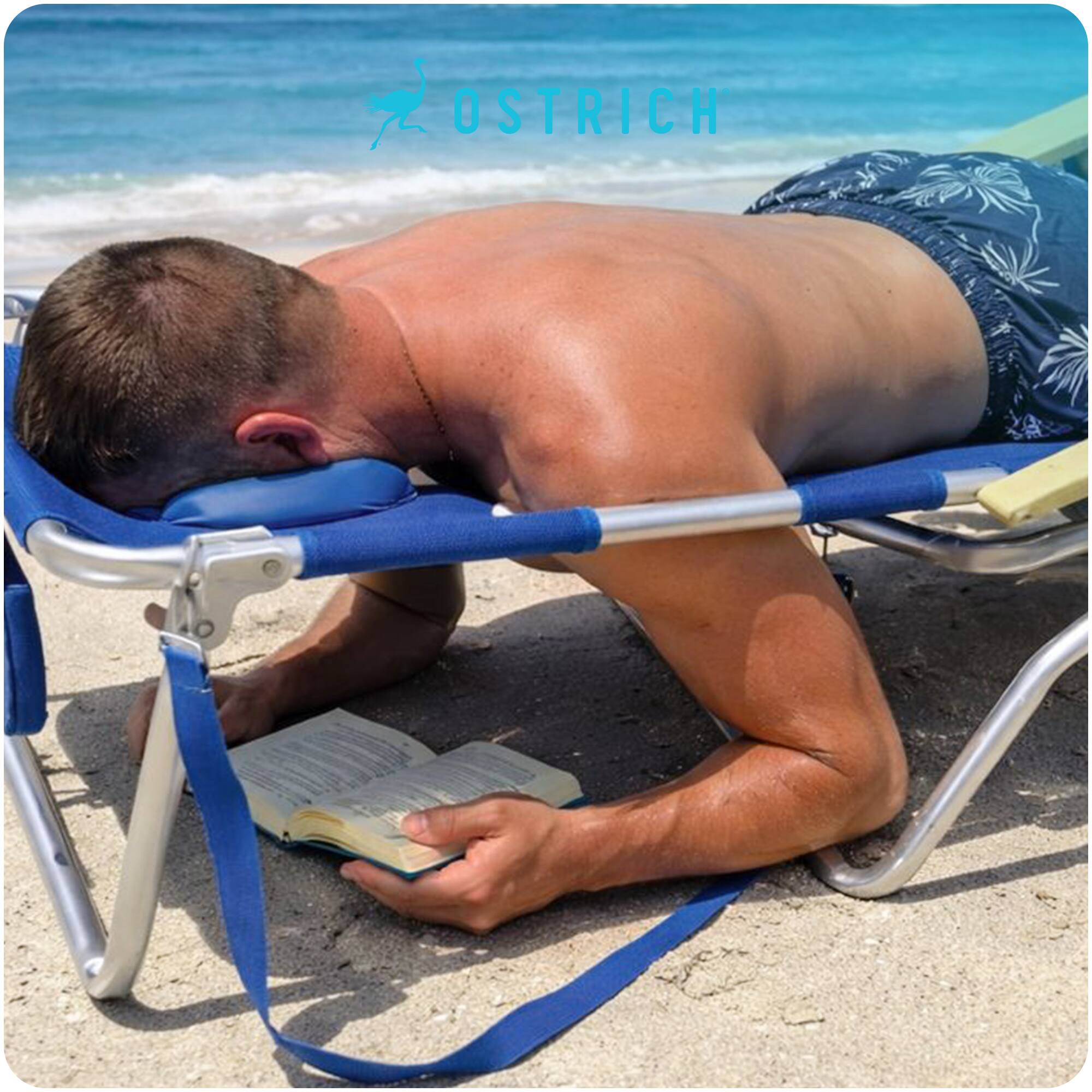 Alt View 5. Ostrich - Ostrich The Altitude 3N1 High Back Outdoor Beach Lounge Chair w/Footrest, Blue - Blue.