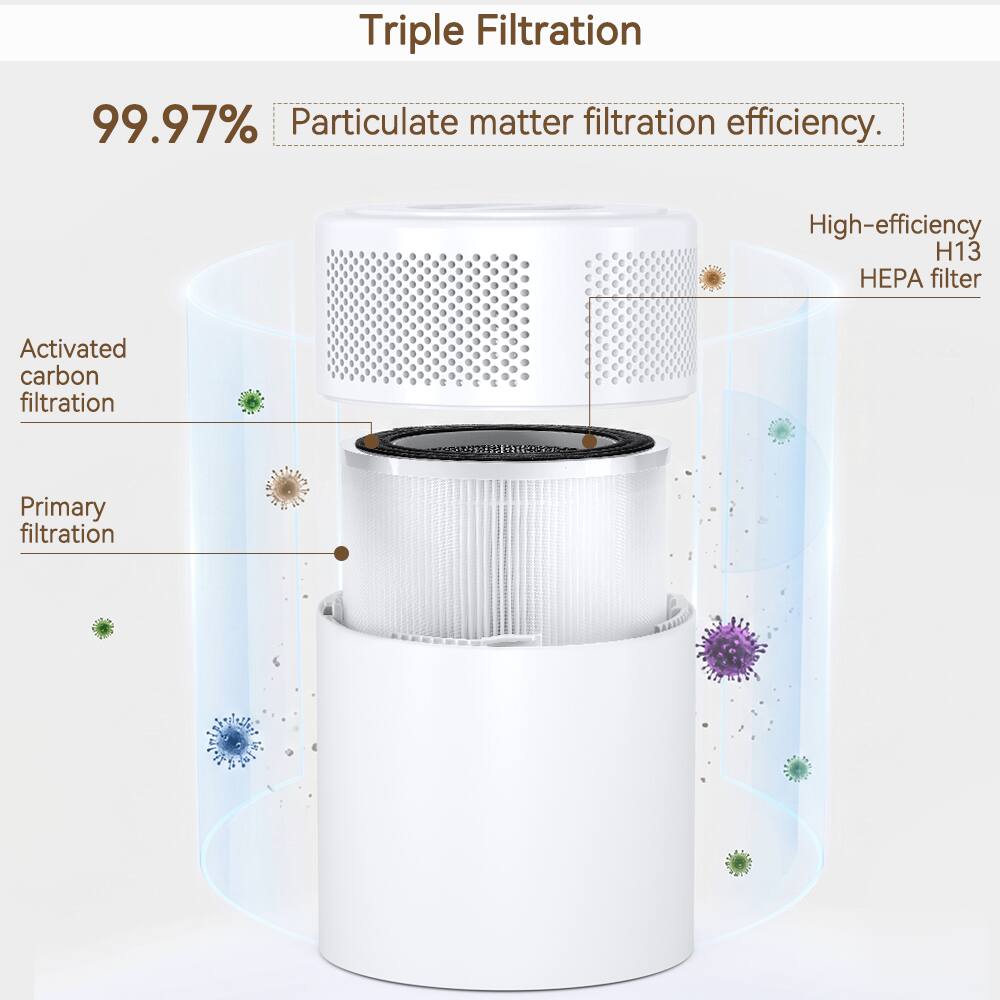 Triple Filtration

99.97% Particulate matter filtration efficiency.

High-efficiency H13 HEPA filter

Activated carbon filtration

Primary filtration