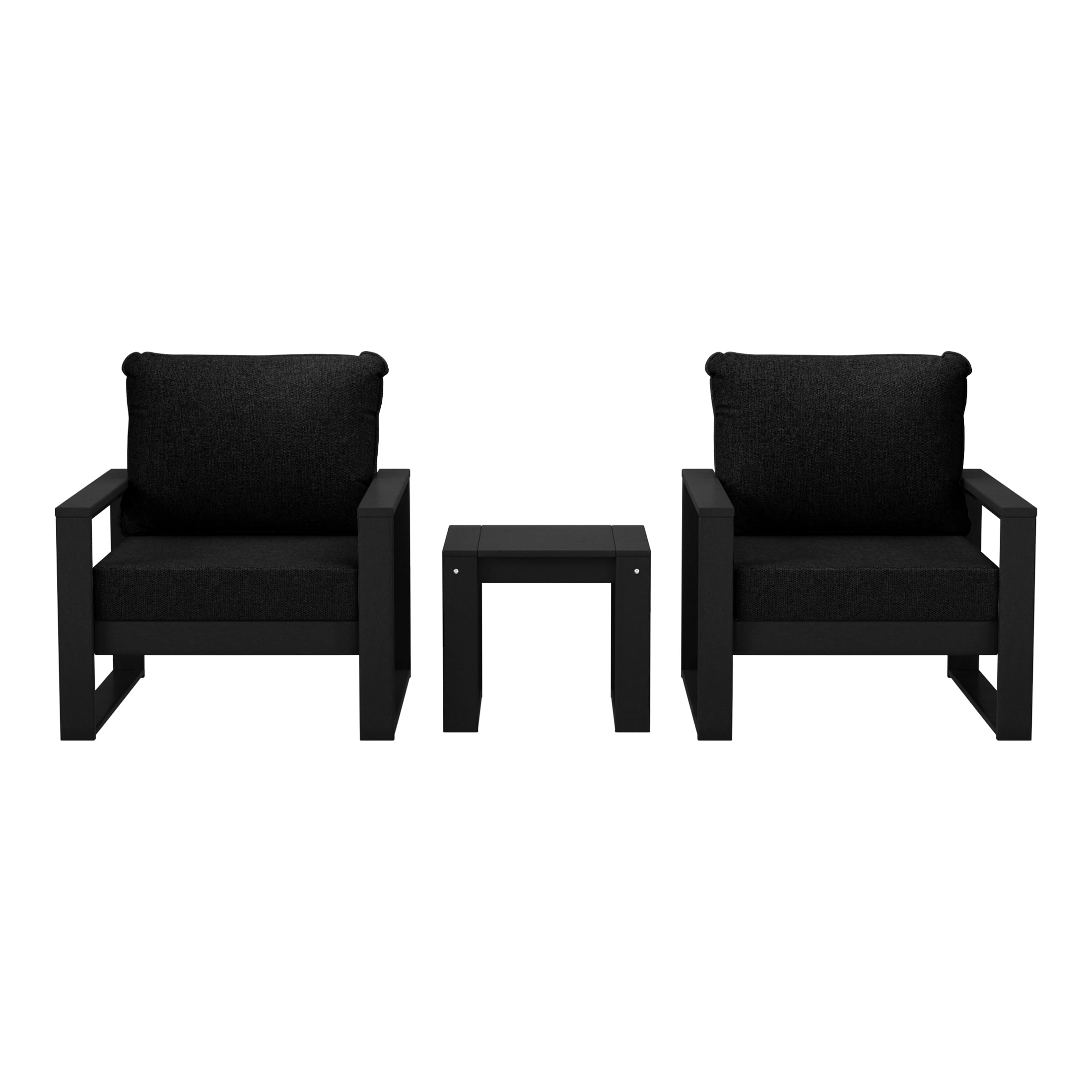 WestinTrends - Montara Outdoor Modern 3-Piece HDPE Patio Sofa Set with Side Table - Black