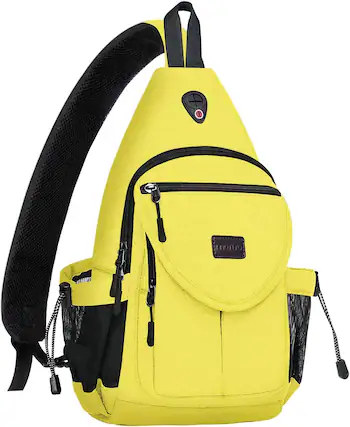 Front. mosiso - Sling Backpack Canvas Crossbody Hiking Daypack Bag with Anti-theft Pocket - Yellow.