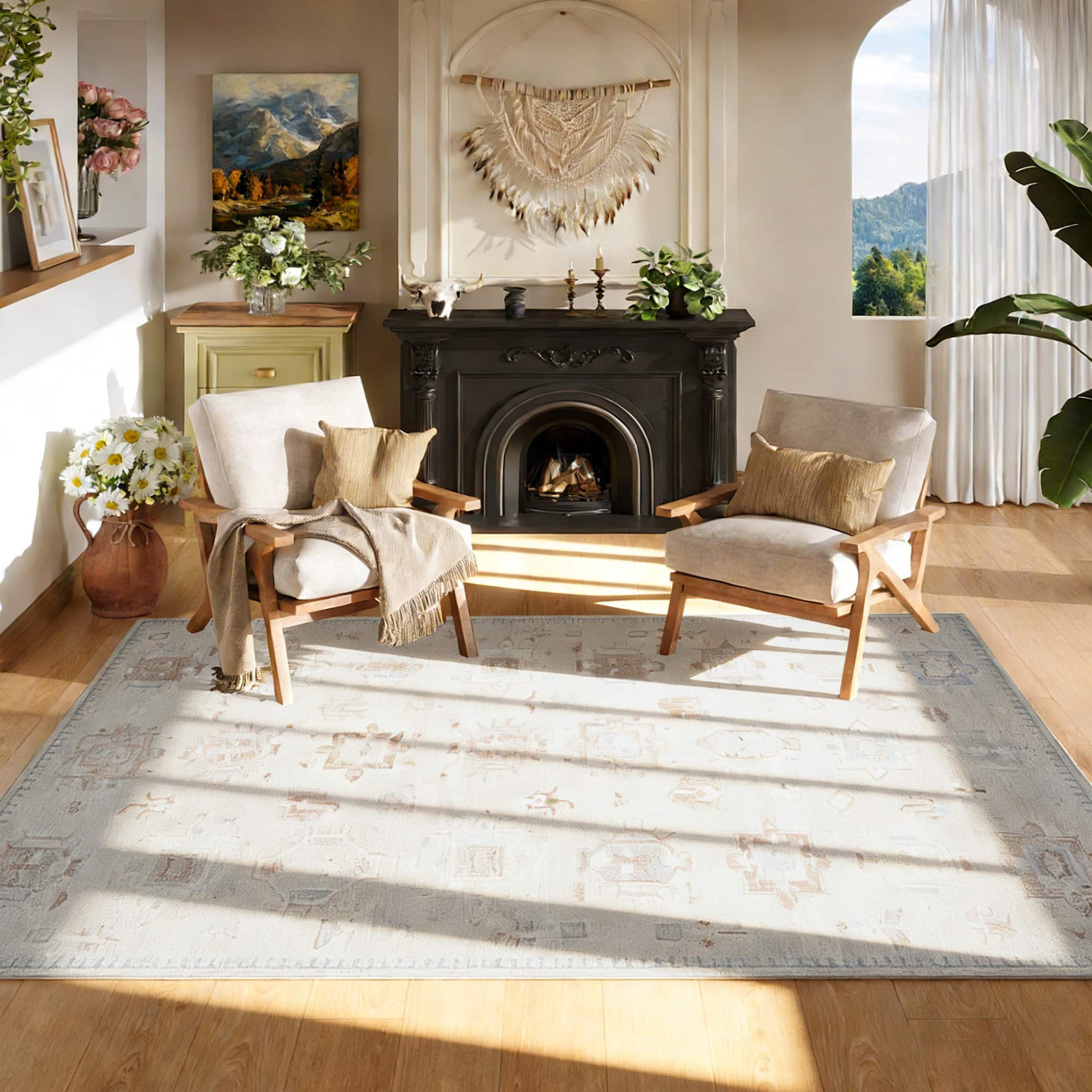 RYHNUYNE - 5x7 Area Rug, Washable Area Rug Non Slip Rugs for Living Room, Soft and Cozy Carpet for Bedroom Dining Room Home - Gray