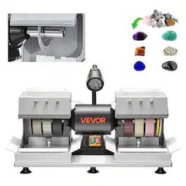 VEVOR - Cabbing Machine, 6" 2/5 HP 1800 RPM Efficient, Lapidary Rock Grinder Polisher With Diamond and Resin Wheels, LED Lamp - White;Black
