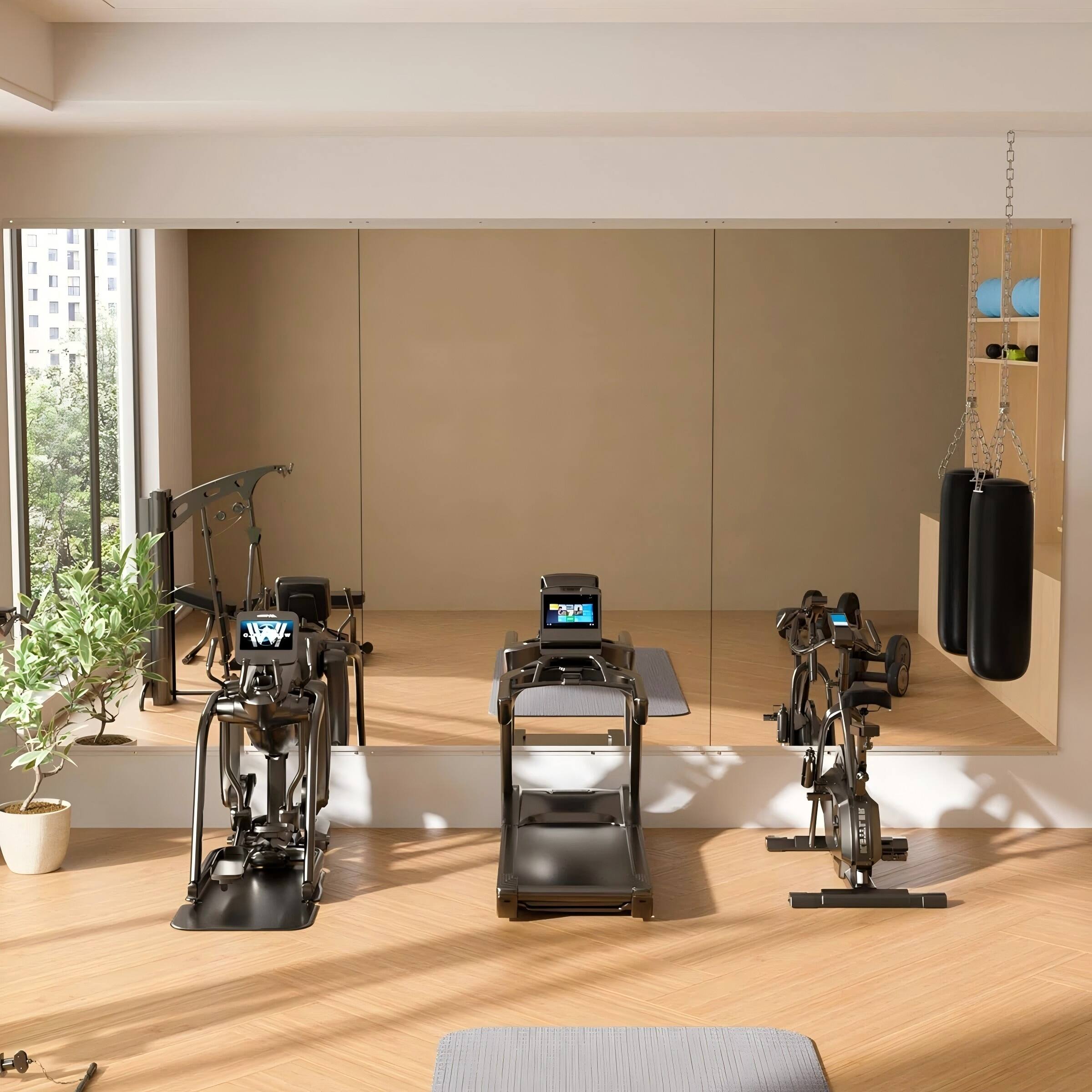 Alt View 4. LOVMOR - 72 in. W x 72 in. H Modern Rectangle Frameless Wall-Mounted Gym Mirror Dance Mirror - silver.