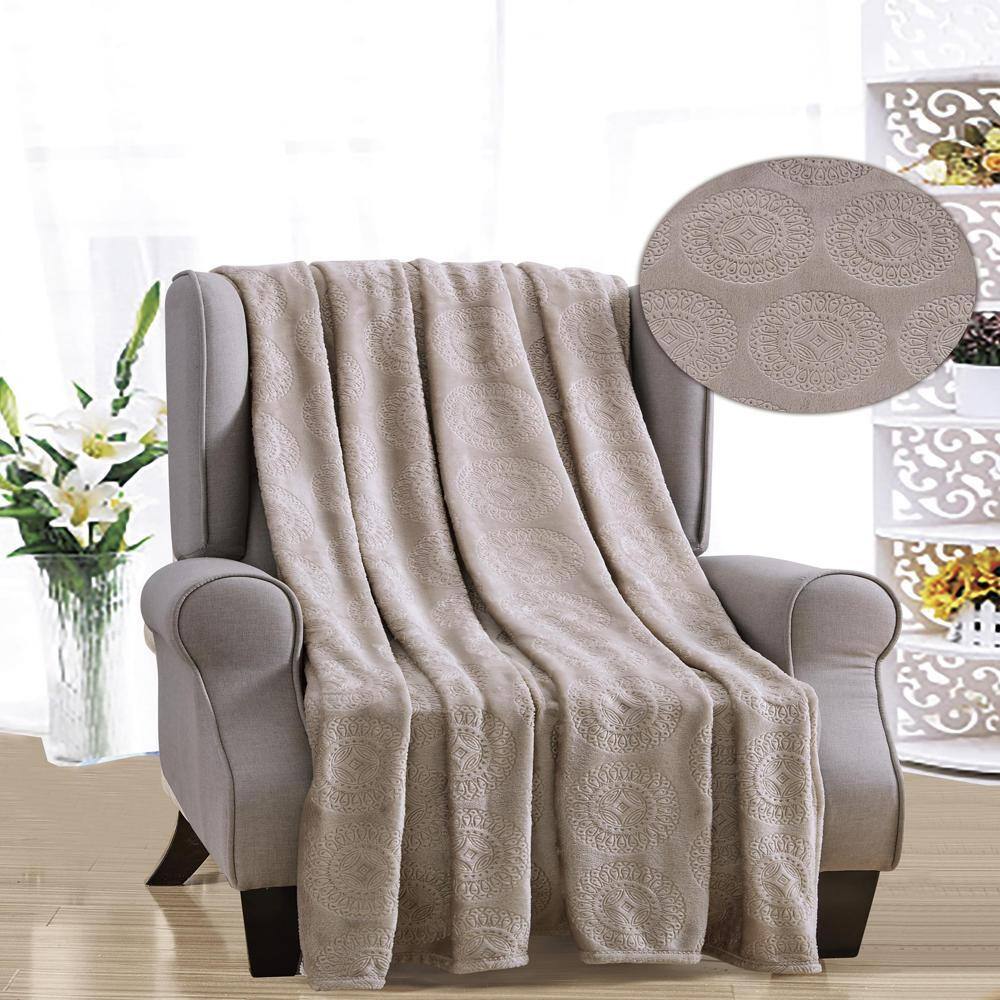 Alt View 1. Noble House - Ceasar Soft Plush Contemporary Embossed Collection All Season Throw 50"x60", Taupe - Taupe.