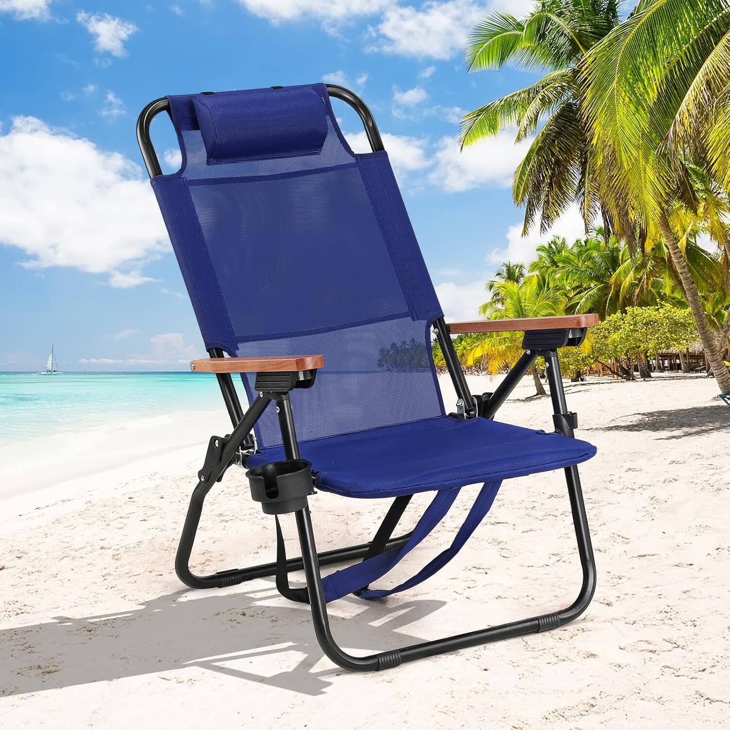 Alt View 7. Winado - 34in Portable Textilene Lightweight Backpack Beach Chair with 3-Position, Cup Holder, Folding Beach Chair for Outdoor - Blue.
