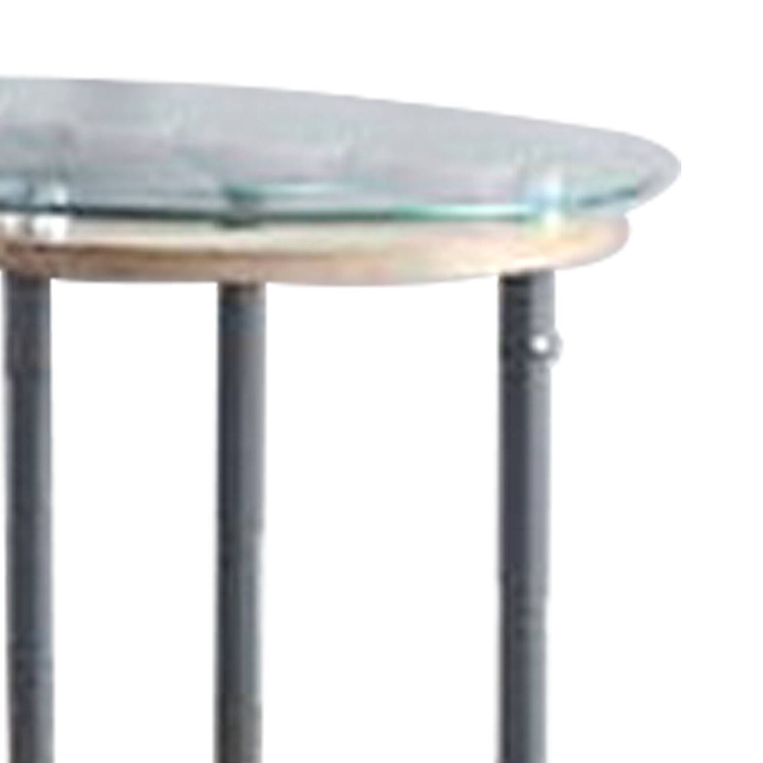 Alt View 2. Manhattan Lane - End Table with Round Glass Top and Metal Pipe Style Legs - Gray.