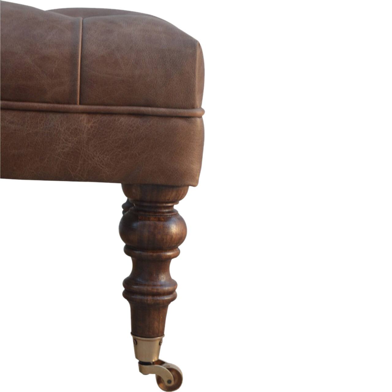 Alt View 4. Artisan Furniture - Artisan Furniture Solid Wood Buffalo Leather Ottoman, Upholstered, Brown - Brown.