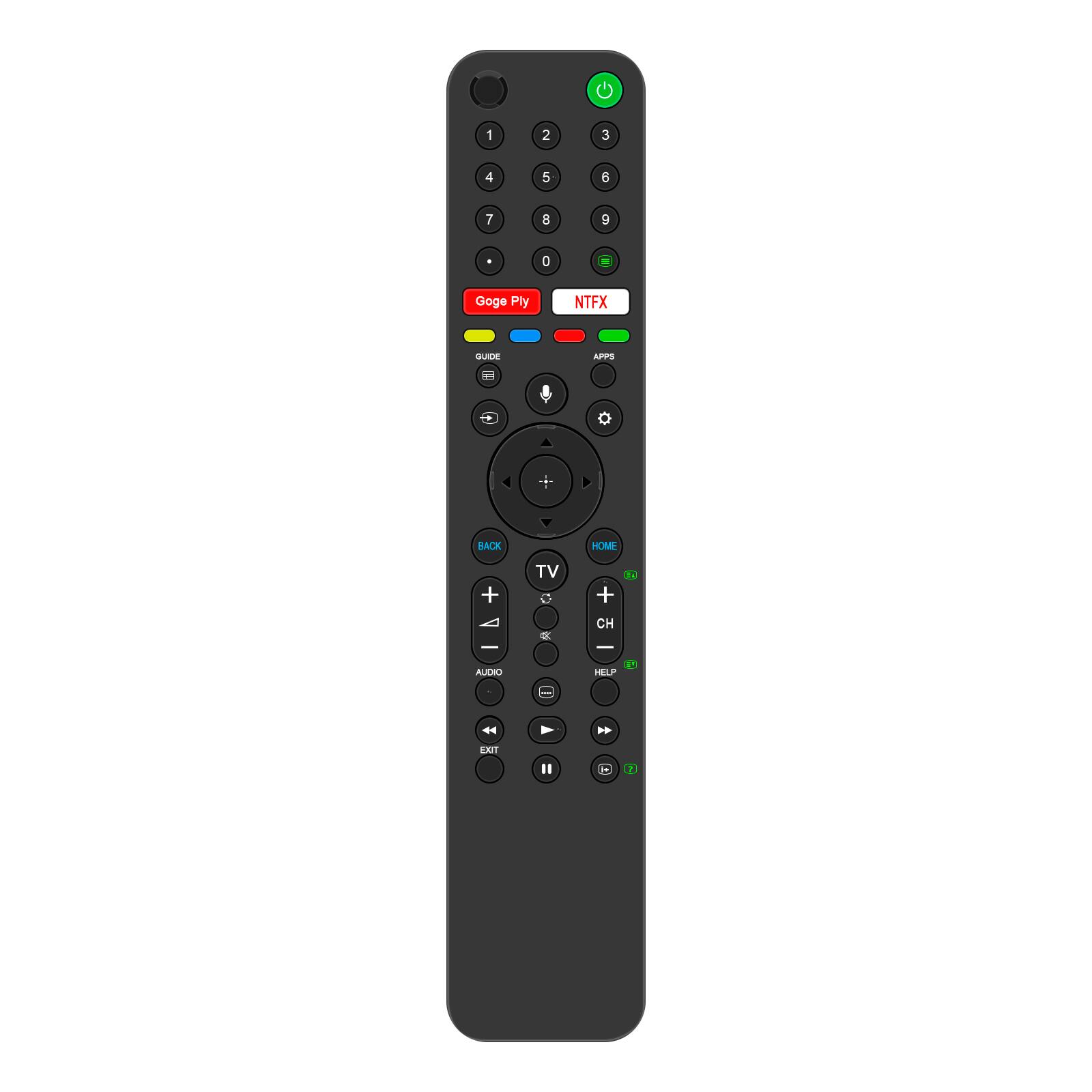1
2
3
4
5
6
7
8
9
0

Goge Ply
NTFX
GUIDE
APPS
BACK
HOME
TV
CH
AUDIO
HELP
EXIT