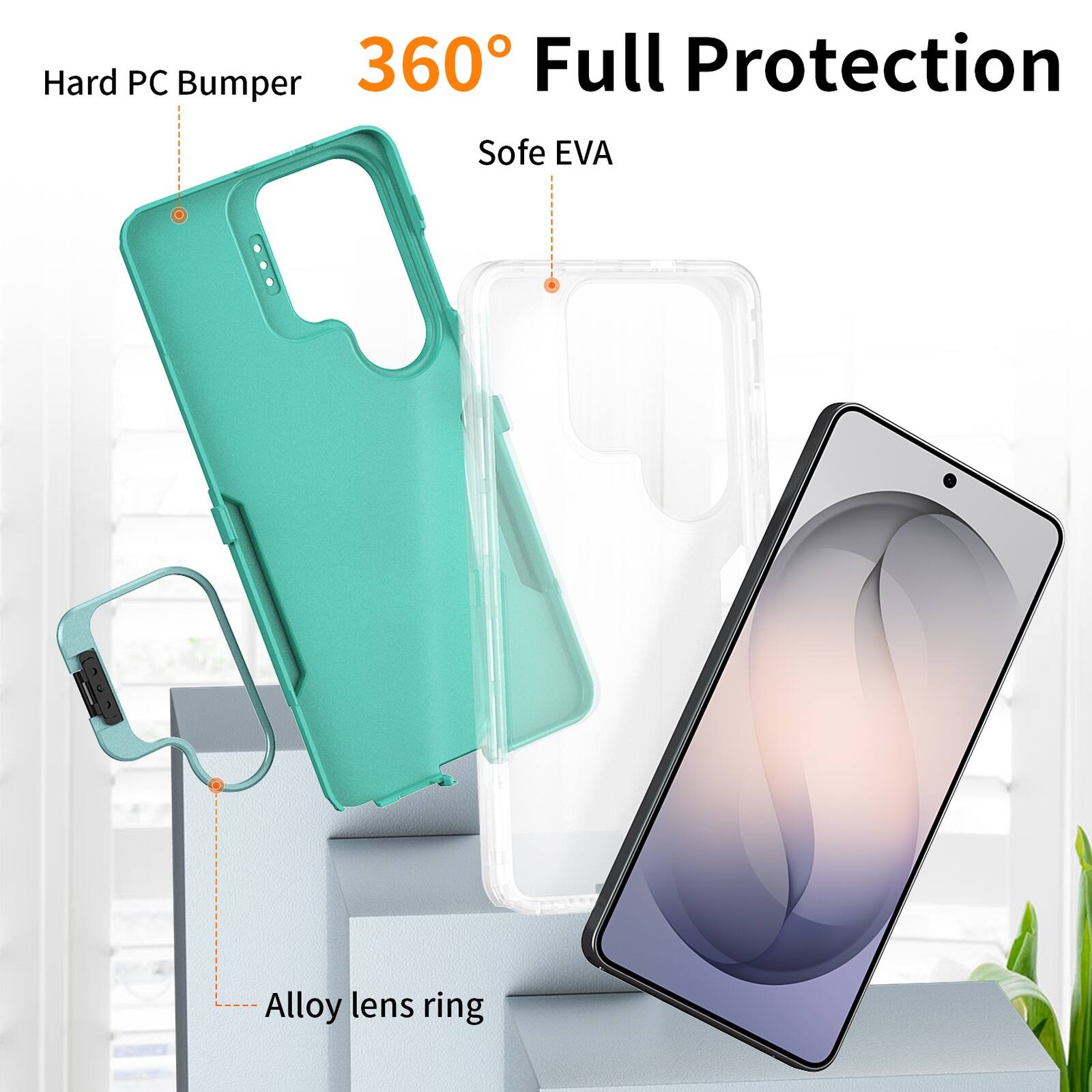 Hard PC Bumper 360° Full Protection Soft EVA Alloy lens ring