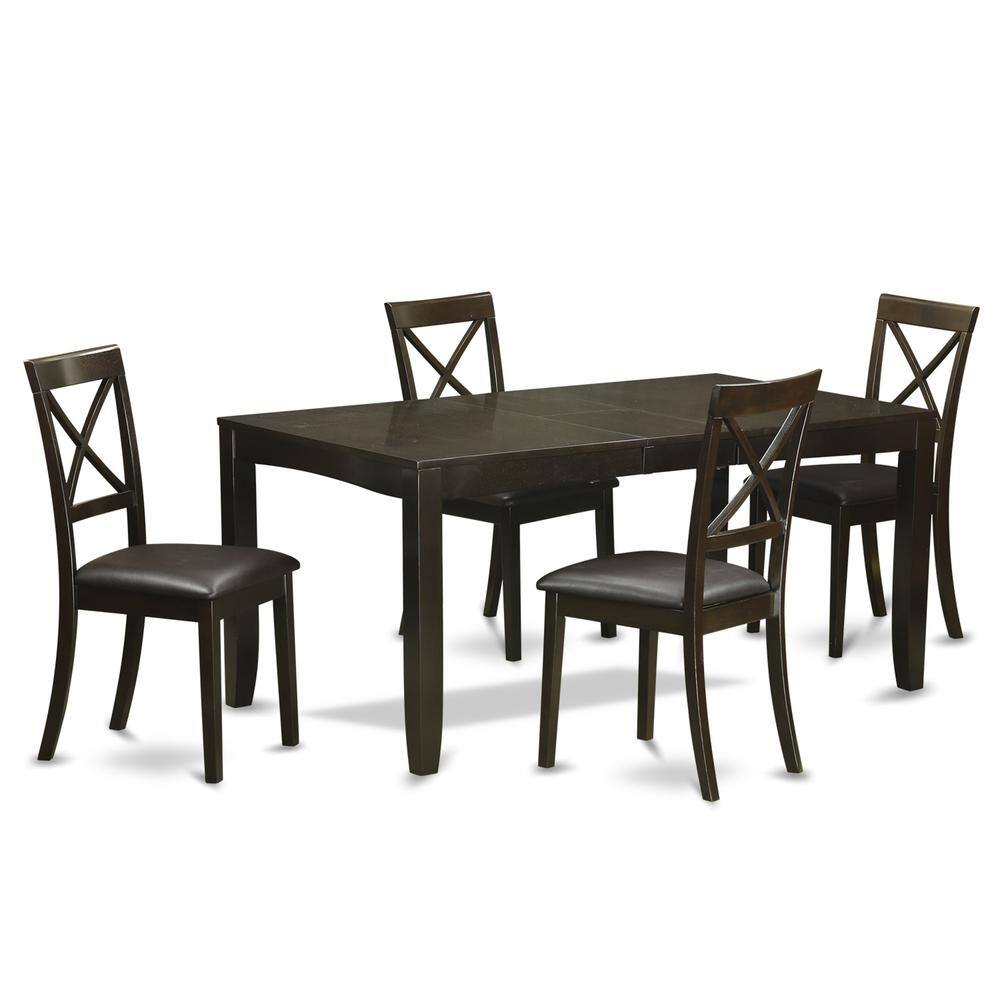 Left. East West Furniture - 5 Pc Dining room set-Dining Table with Leaf and 4 Chairs for Dining room - Cappuccino.