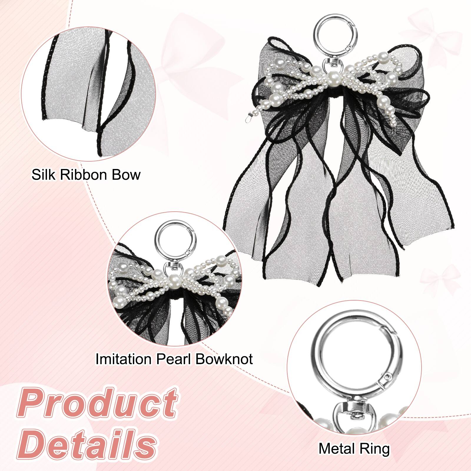 Silk Ribbon Bow  
Imitation Pearl Bowknot  
Product Details  
Metal Ring