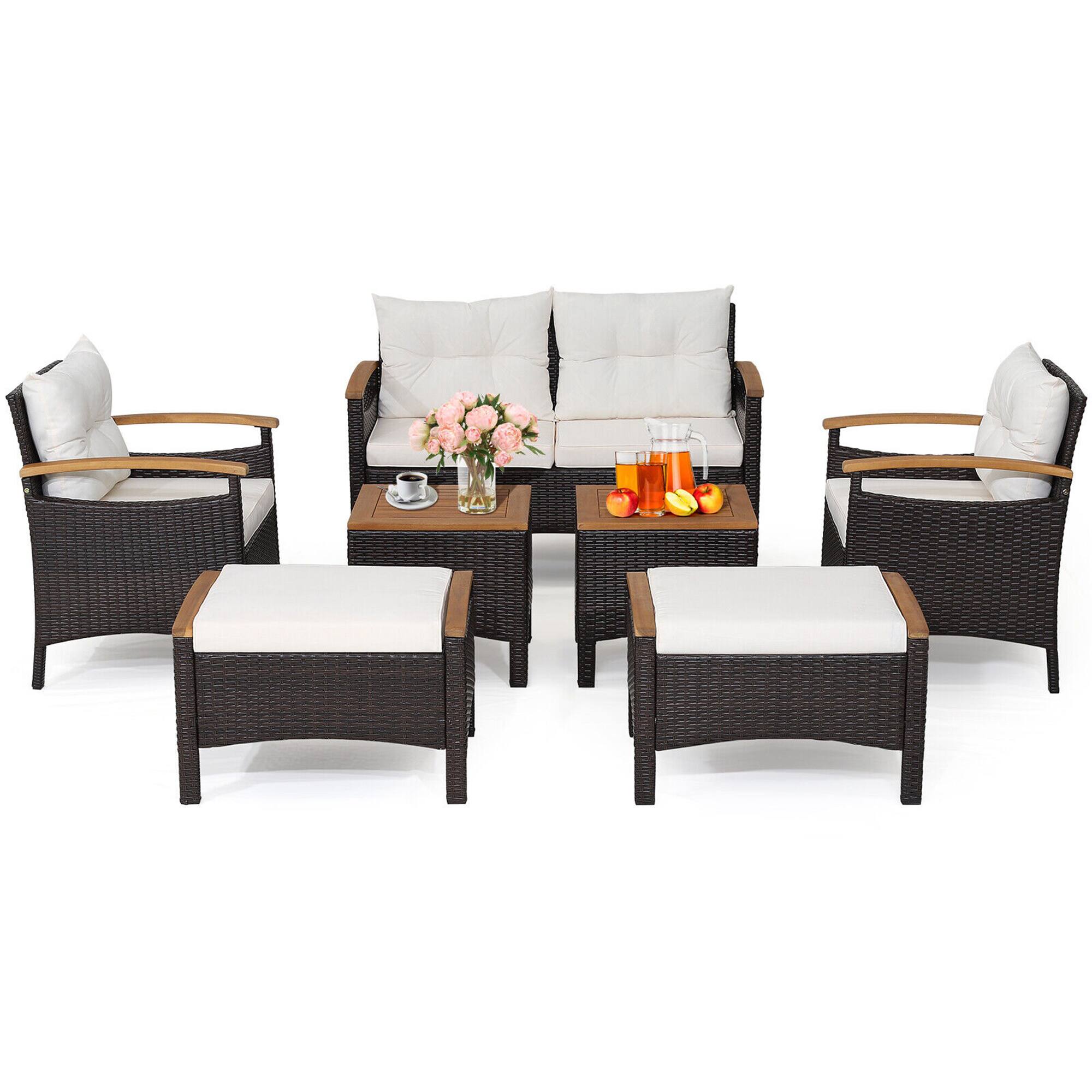 Alt View 1. Gymax - Gymax 7PCS Rattan Patio Conversation Furniture Set Cushioned Outdoor Wicker Sofa Set - Off White.