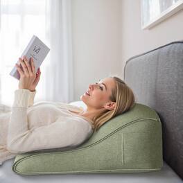 wowmax - Reading in Bed Pillow - Lumbar Support w/Side Pocket - Linen Long Pillow (20x9x22in) - Green