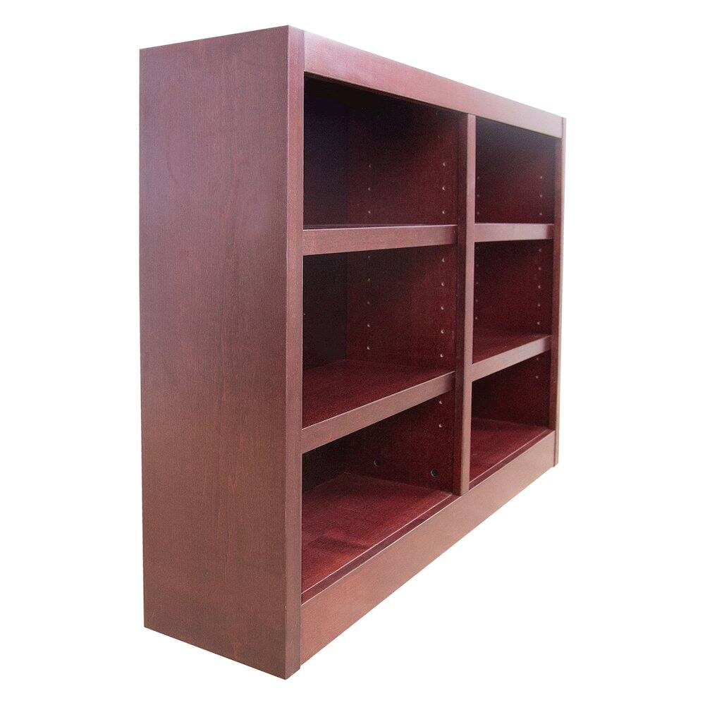 Angle. Concepts in Wood - Double Wide Bookcase 6 Shelves Cherry Finish - Red.