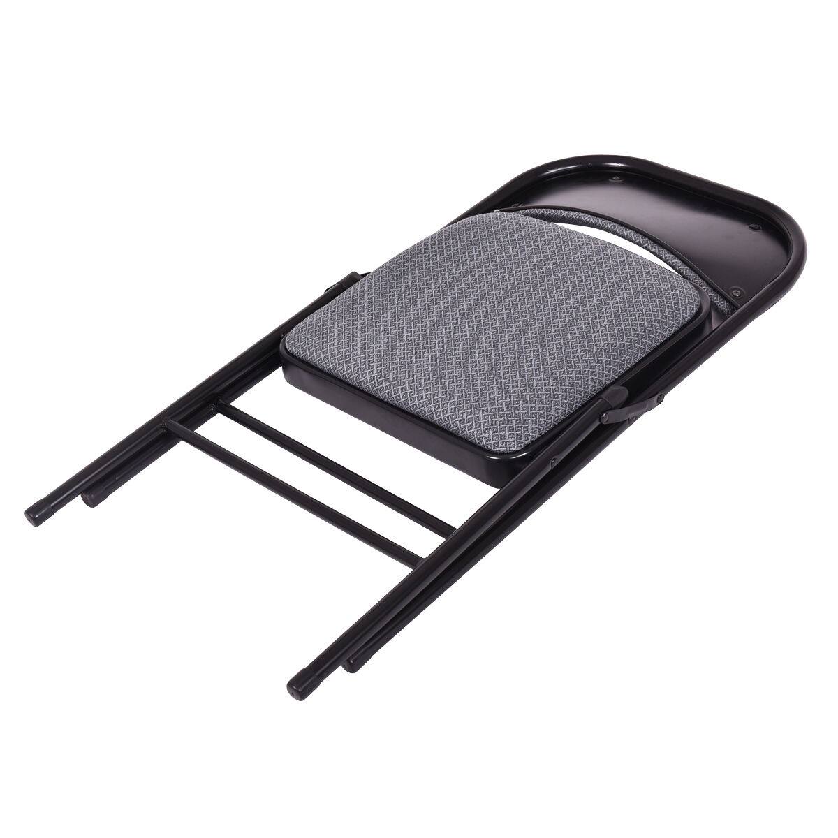 Alt View 2. WELLFOR - 4 Pieces Fabric Upholstered Padded Seat Folding Chairs Set - Black + Gray.