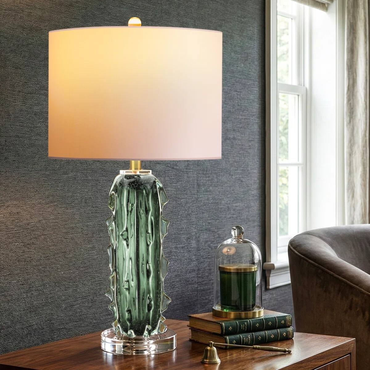 Angle. partphoner - Modern Textured Green Glass Table Lamp - Green.