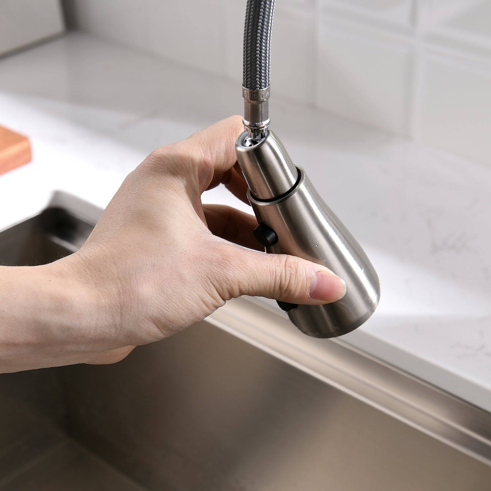 Alt View 7. Boyel Living - Contemporary Single Handle Gooseneck Pull Down Sprayer Kitchen Faucet Brushed Nickel - Brushed Nickel.